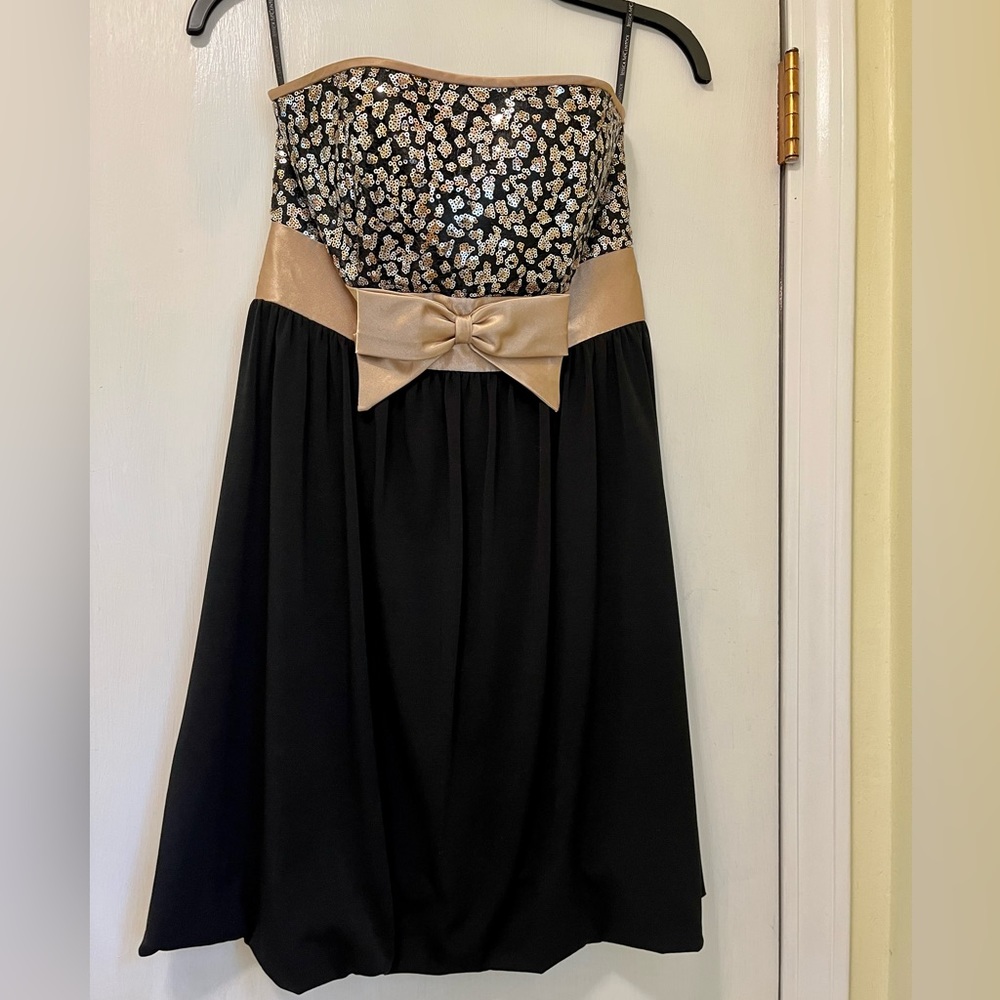 Vintage 90s Jessica McClintock Gunne Sax Black Gold Sequin Formal Dress size 5